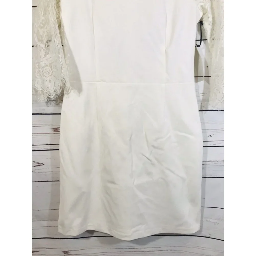 BB Dakota Dress Womens Sz Medium White Off-White Lace Wedding Short New NYE - Picture 11 of 11